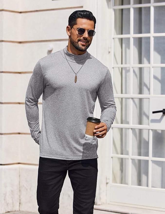 COOFANDY Mens Mock Turtleneck T-Shirts Long Sleeve Solid Color Tees Shirts Basic Casual Slim Fit Pullover T Shirts