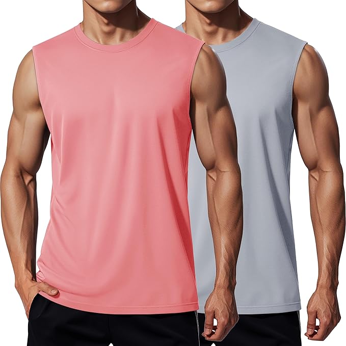 MAGCOMSEN 2 Pack Men's UPF 80+ Tank Tops Quick Dry Workout Gym Sleeveless Muscle Shirts Cooling Summer Beach Swim Shirt