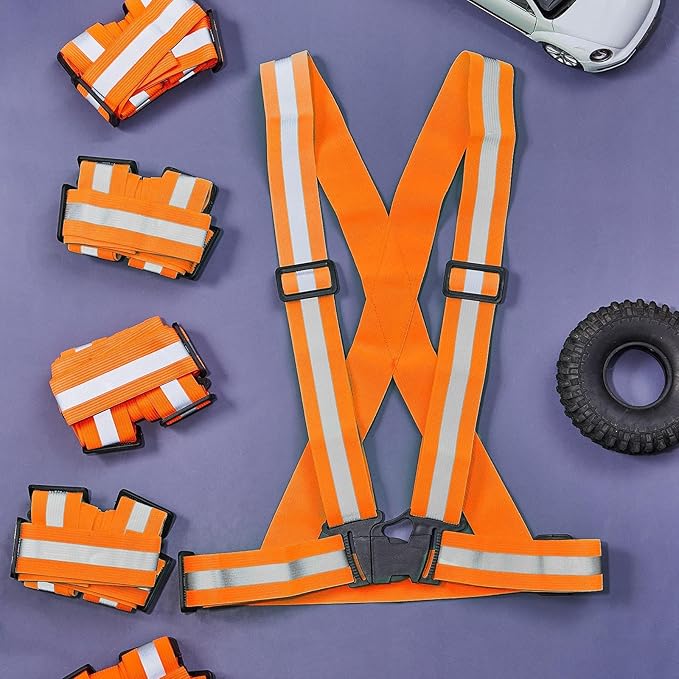 Hercicy 12 Pcs Reflective Vest High Visibility Safety Vests, Adjustable Bright Neon Lightweight Strap Gear (Orange)
