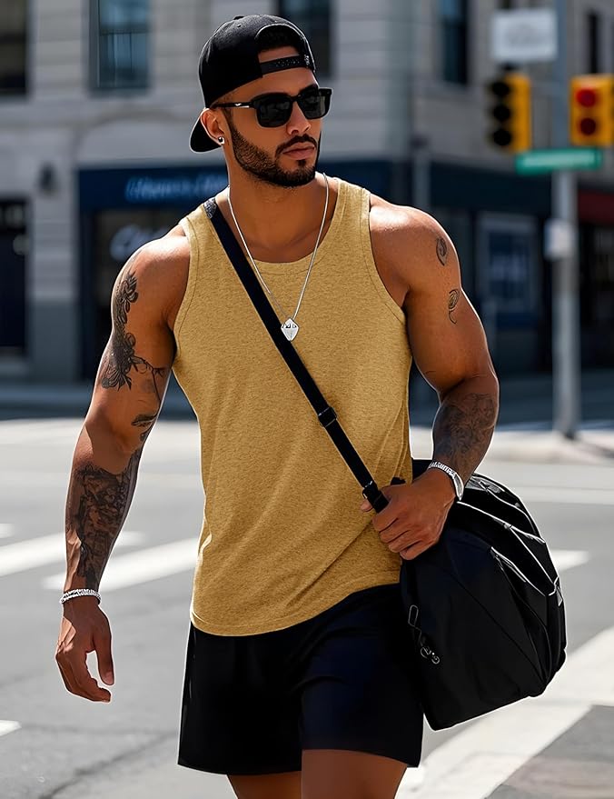 MAGCOMSEN Mens Workout Tank Tops Undershirt Cotton Muscle Athletic Sleeveless Shirts for Gym