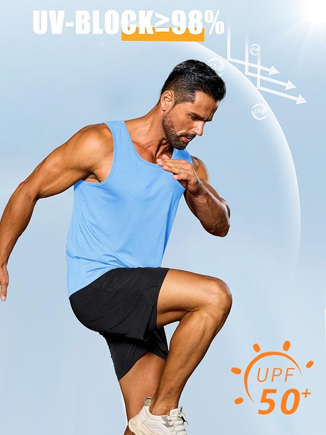Cotrasen Men's Tank Top UPF 50+ Sleeveless Shirt Cotton Moisture Wicking Casual Gym Workout Shirts Cooling Muscle Tee Shirt