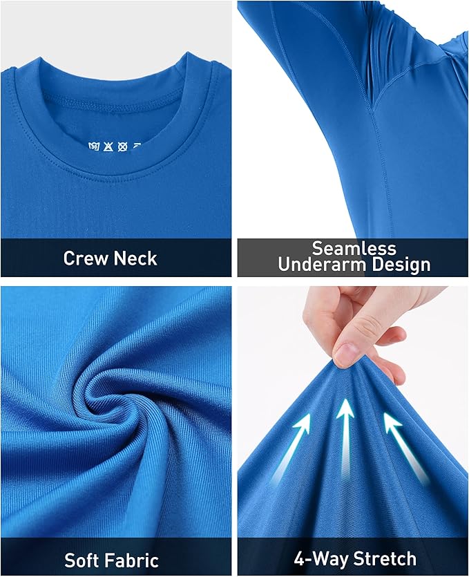 Roadbox Mens Compression Shirt, Cool Dry Long Sleeve Workout Shirts, Running Athletic Football Gym Base Layer Tops UPF 50+