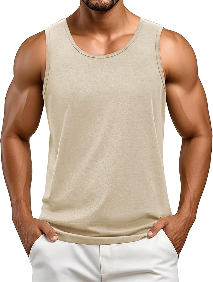 Cotrasen Men's Tank Top UPF 50+ Sleeveless Shirt Cotton Moisture Wicking Casual Gym Workout Shirts Cooling Muscle Tee Shirt