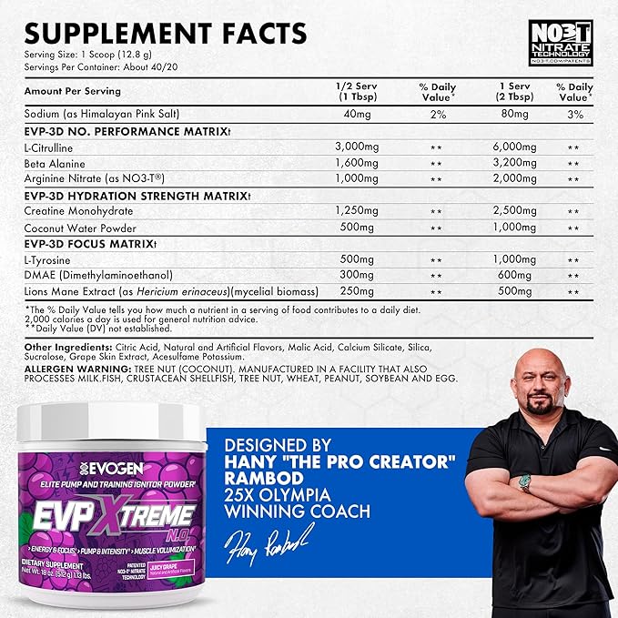 Evogen EVP 3D - Stim Free Pre Workout Powder for Men & Women | Sugar Free Non Stim Preworkout with Beta Alanine and Creatine for Energy & Pump | Juicy Grape | 40 Servings