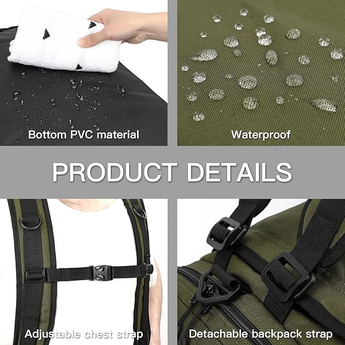 Large Travel Duffle Bag Backpack for Men Women 70L Big Sports Gym Bag with Shoe Compartment Heavy Duty Duffel Bags with Padded Straps for Weekend Overnight Camping, Green