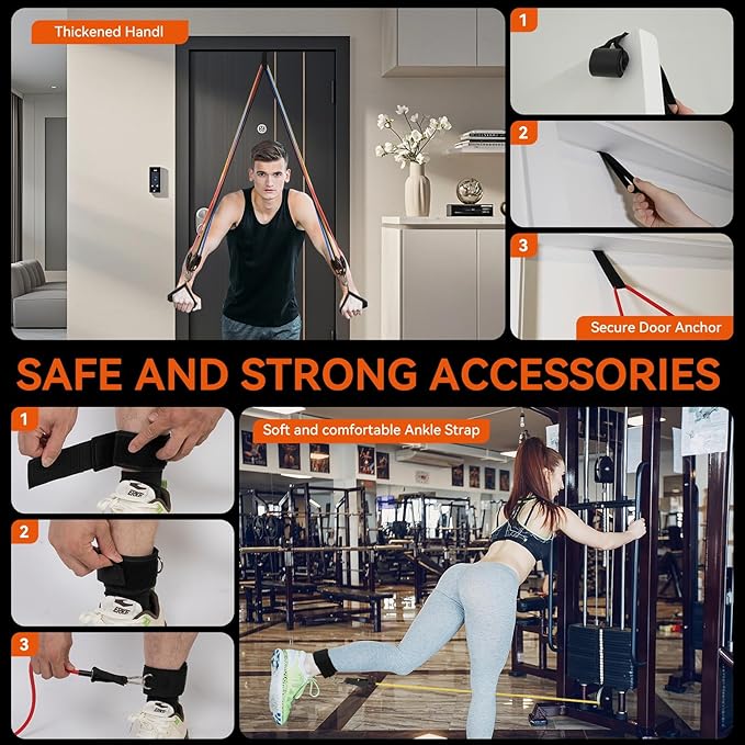 Resistance Bands Workouts Set for Men and Women with Handles - Heavy Duty 150lbs, 11 Piece Elastic Tube Kit for Gym & Home, Strength Training, Yoga, Pilates Therapy for Legs, Chest Power Systems