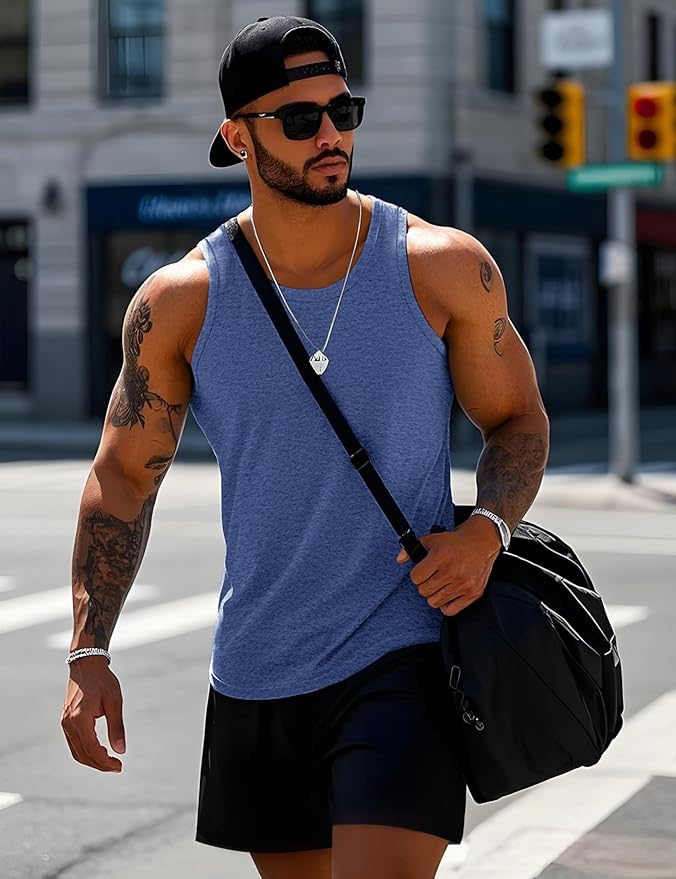MAGCOMSEN Mens Workout Tank Tops Undershirt Cotton Muscle Athletic Sleeveless Shirts for Gym