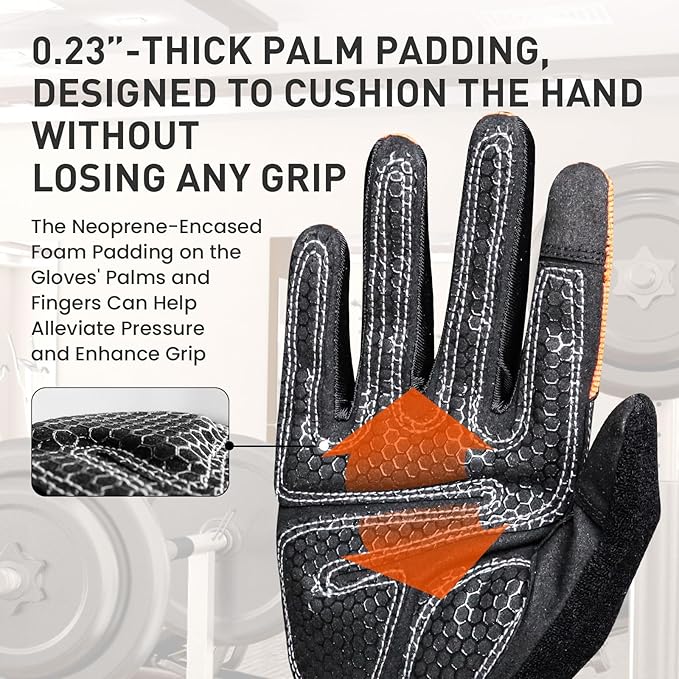 Full Finger Workout Gloves Weight Lifting Touchscreen for Men Women with Padding, Full Hand Gym Exercise Gloves Male Female, Non Slip Fitness Gloves Extra Grip for Cycling Climbing Hiking