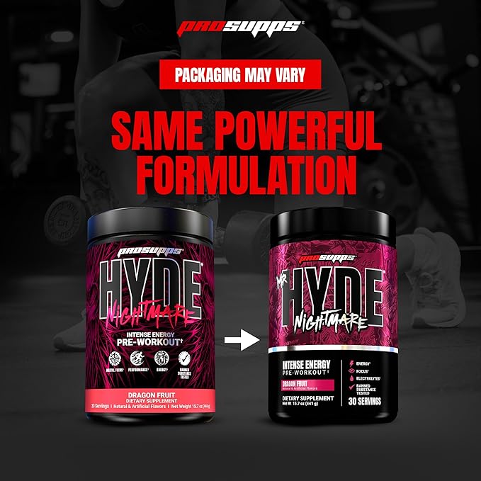 PROSUPPS Mr. Hyde Nightmare Pre Workout Powder with Caffeine & Beta Alanine - Preworkout for Intense Energy, Mental Focus & Performance - Gym & Fitness Supplements (Dragon Fruit, 30 Servings)