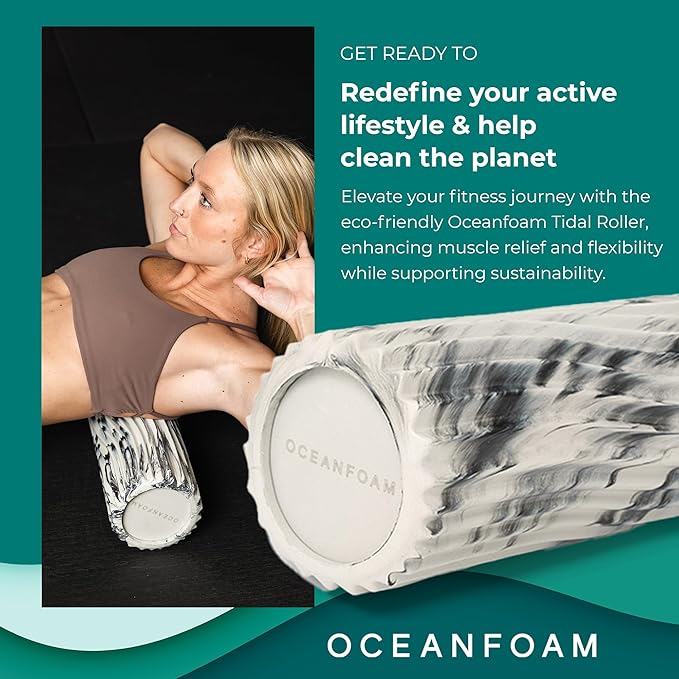 Oceanfoam Tidal Roller - Black Marbled - Muscle Massage Foam Roller for Back Pain & Stretching - Firm and Ergonomic Wide Wave Textured - Yoga, Athletics, & Wellness - Full Size, 20" x 5"