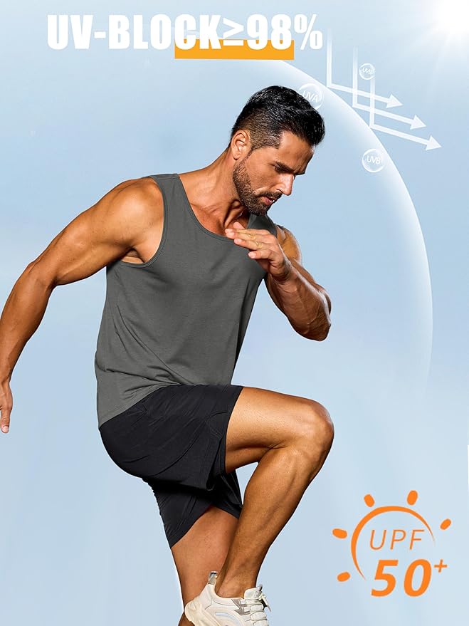 Cotrasen Men's Tank Top UPF 50+ Sleeveless Shirt Cotton Moisture Wicking Casual Gym Workout Shirts Cooling Muscle Tee Shirt