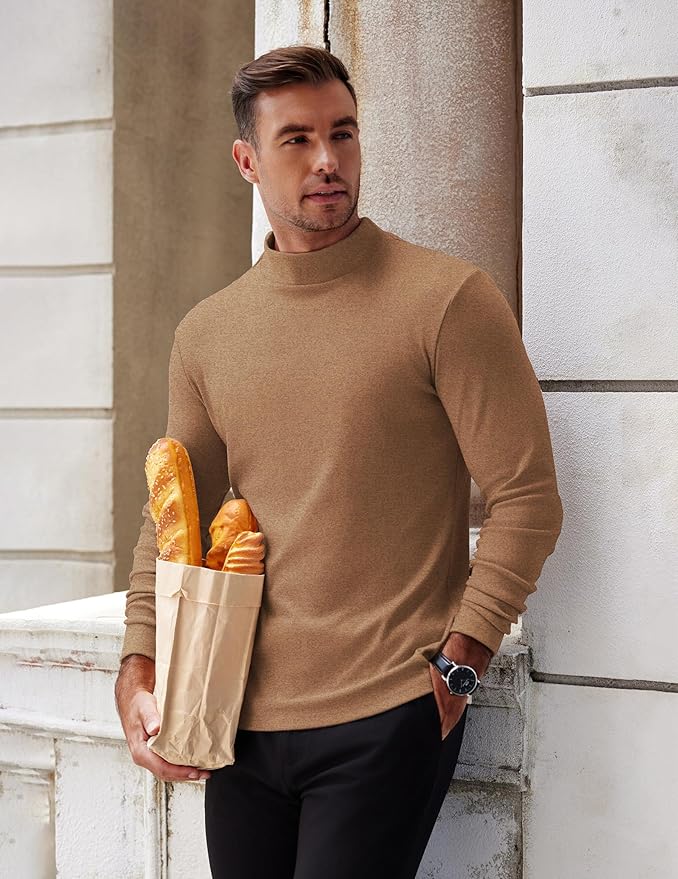 COOFANDY Mens Mock Turtleneck Long Sleeve Shirts Basic Thermal Turtle Neck Undershirt Lightweight Pullover Sweaters Top