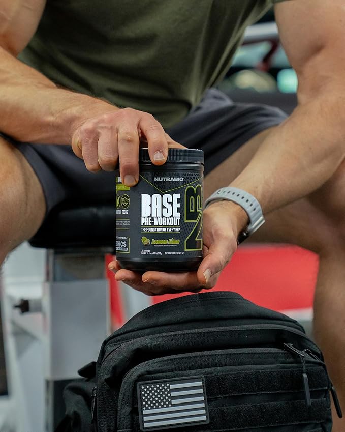 NutraBio Base Pre-Workout Powder 200mg Caffeine, Sustained Energy, Focus, Endurance, Pump, Sugar Free, Clean Preworkout for Men and Women - Beta Alanine, L-Tyrosine, 30 Servings - Lemon Lime