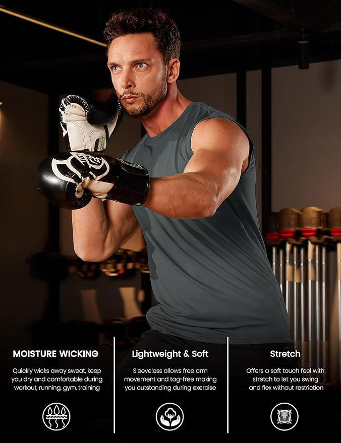 MAGCOMSEN 2 Pack Men's UPF 80+ Tank Tops Quick Dry Workout Gym Sleeveless Muscle Shirts Cooling Summer Beach Swim Shirt