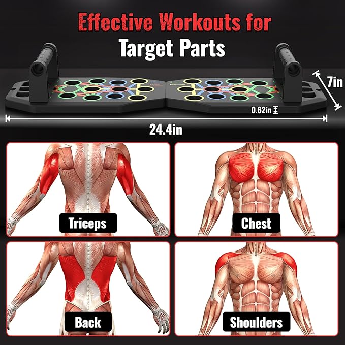 Push Up Board Bar Kit with Resistance Bands, Portable Pilates Bar for Fitness, Home Workout Gym System, Foldable Exercise Equipment for Full Body Training, Men & Women