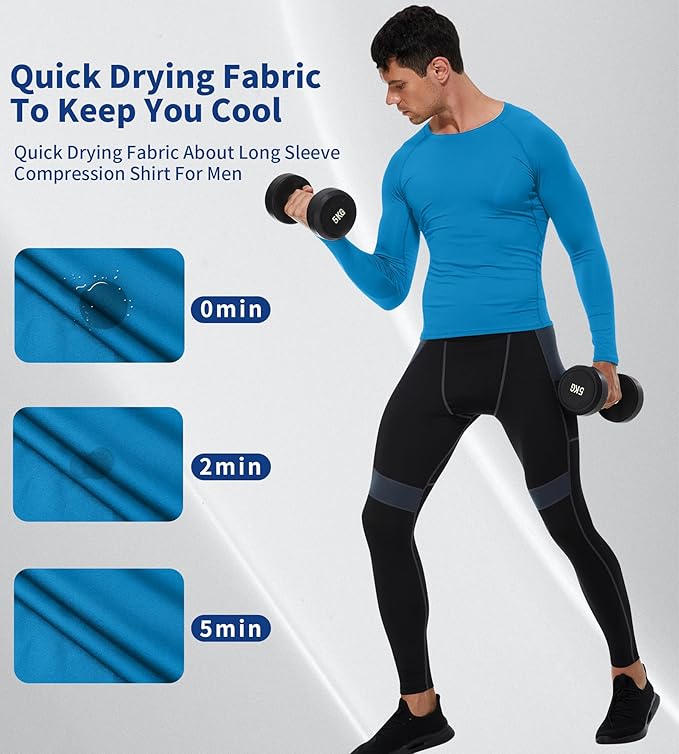 Compression Shirt Men Long Sleeve Quick Dry T-Shirt Athletic Workout Base Layer Running Sports Gym Undershirts