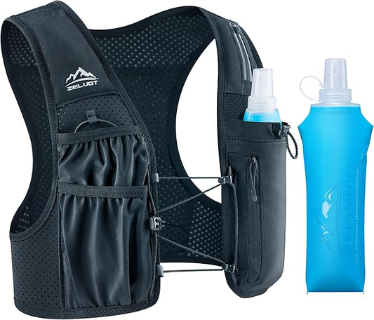 Running Vest for Women Men, USA Original Patent, Adjustable Chest Straps Running Hydration Vest with 500ml Soft Flask, Lightweight Reflective Hydration Backpack for Marathon