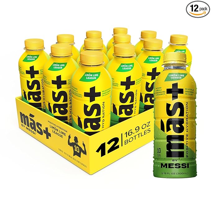 Más+ by Messi 16.9oz Limón Lime League, Sports Drink & Hydration Beverage, Natural Flavors with Vitamins and Electrolytes, No Artificial Sweeteners or Colors, 12-pack
