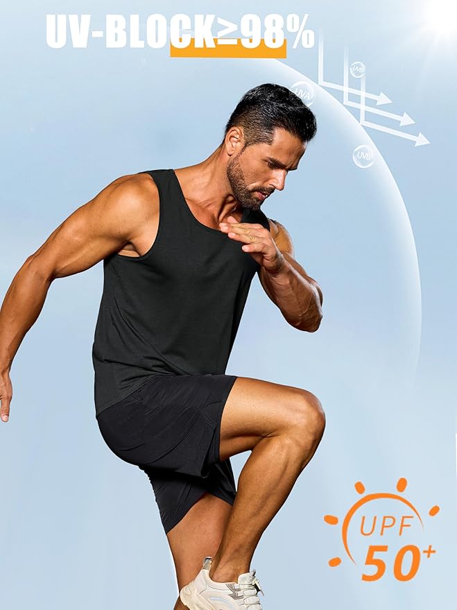 Cotrasen Men's Tank Top UPF 50+ Sleeveless Shirt Cotton Moisture Wicking Casual Gym Workout Shirts Cooling Muscle Tee Shirt