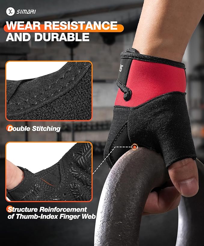SIMARI Breathable Workout Gloves for Men & Women, Weight Lifting Gloves with Padded, Grip, Full Palm Protection, Gift for Gym Exercise, Cycling, Weightlifting Training, Fitness, Black, Pink, Size