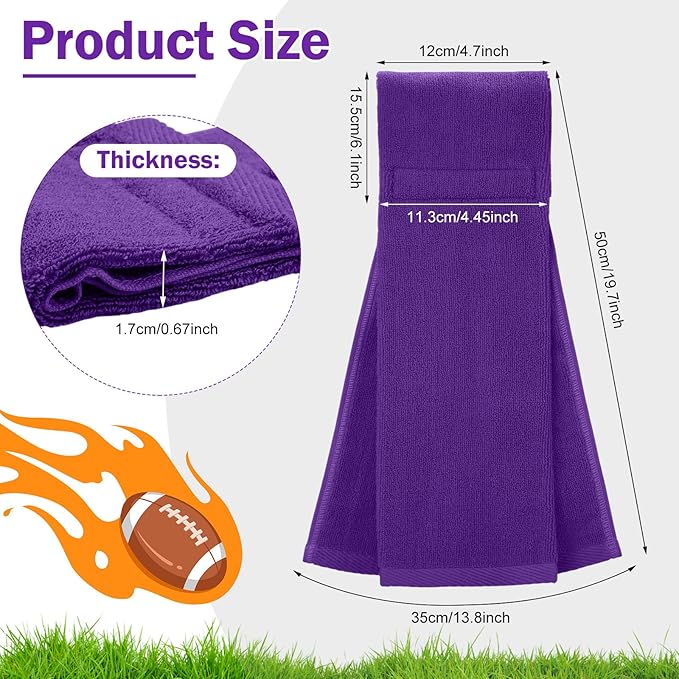 Shimeyao 2 Pcs Cotton Sports Football Towel with Closure Pitching Football Sweat Towel for Sports Gym Men Women Accessories (Purple,Classic)