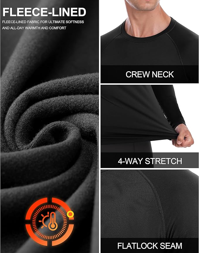 Mens Thermal Compression Shirts, Warm Long Sleeve Fleece Lined Tops Athletic Base Layer for Running Cold Weather