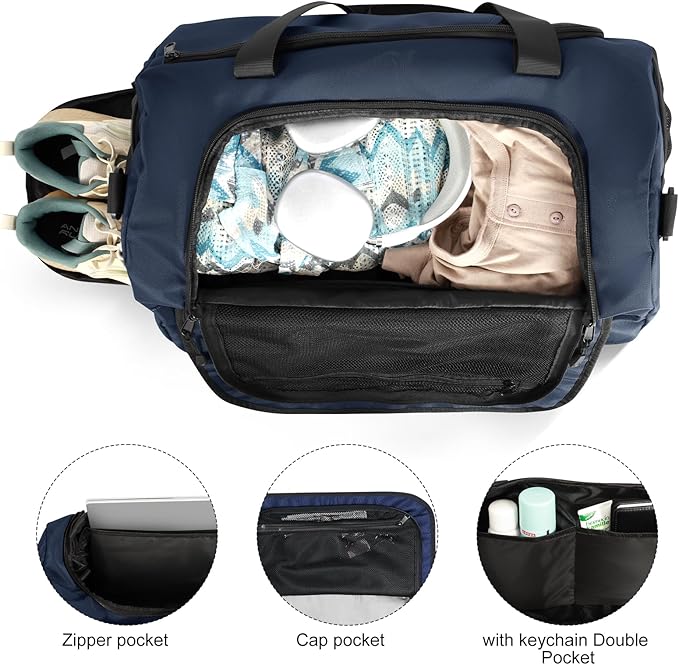Gym Bag for Men Women With Shoe Compartment & Wet PocketWater Resistant Sports Gym Bag 、shoulder bag、messenger bag Carry On Duffel Bag forWeekend Overnight Traveling (blue)