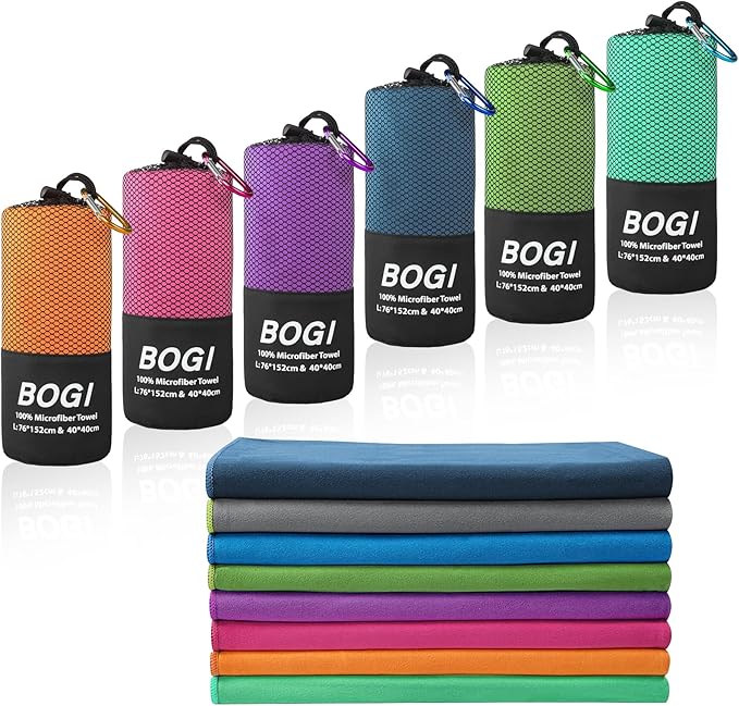 BOGI Microfiber Travel Sports Towel-Quick Dry Towel, Soft Lightweight Microfiber Camping Towel Absorbent Compact Travel Towel for Camping Gym Beach Yoga Swimming Backpacking (S:16''x32'',2Pcs-Purple)