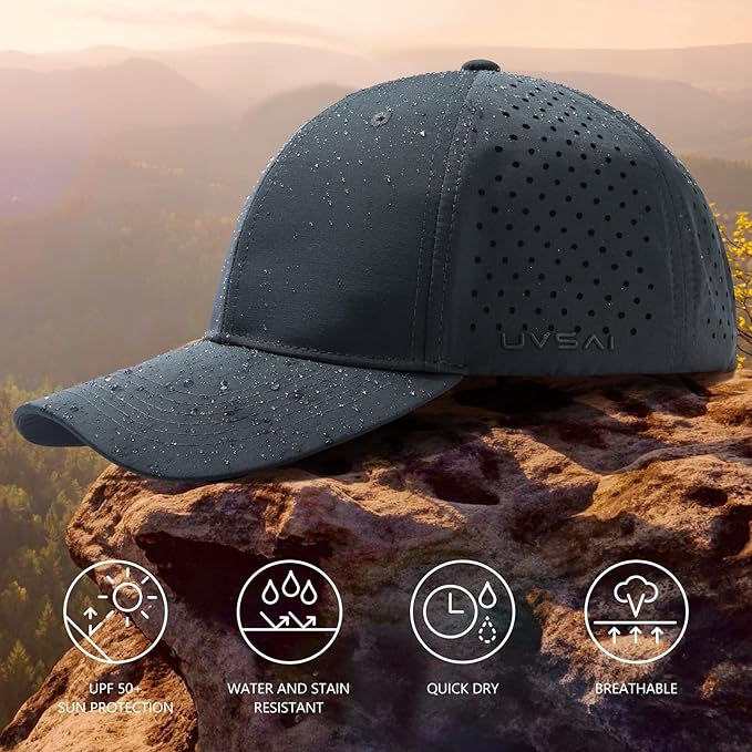 UPF 50+ Performance Water Resistant Baseball Cap Lightweight Breathable Hat Golf Running Boat Hiking for Men Women