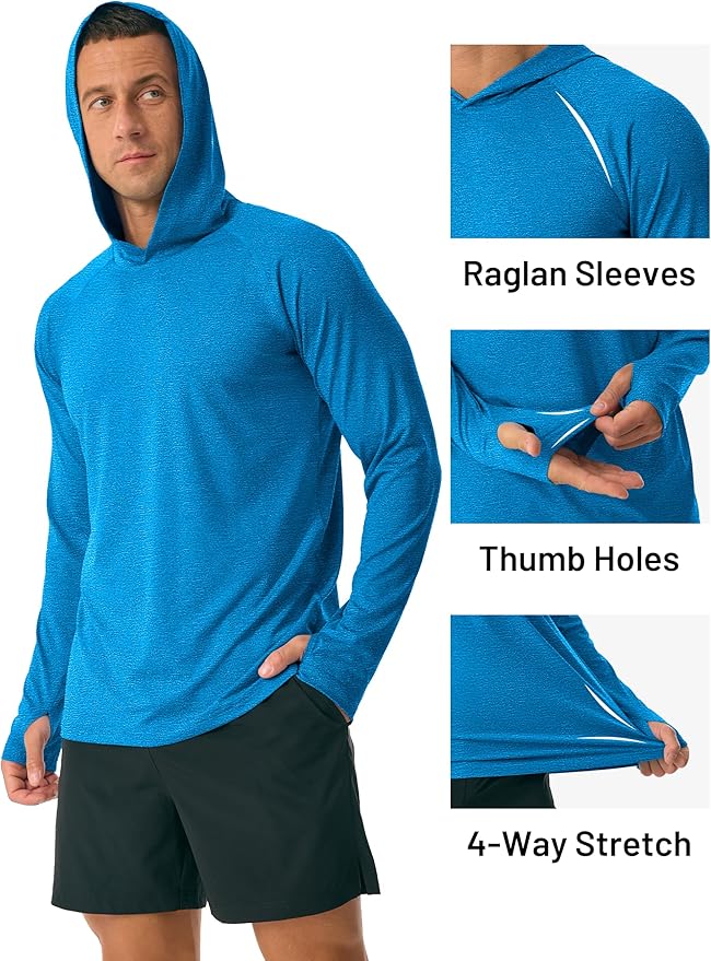 MAGCOMSEN Men's Hooded UPF 50+ Sun Protection T Shirts Long Sleeve Athletic Fishing Shirts Rash Guards