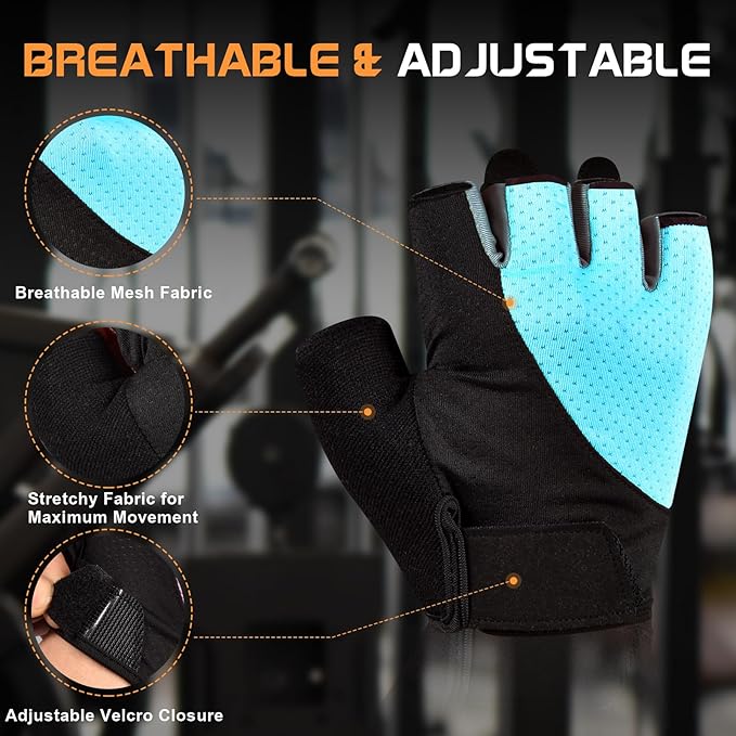 Sunnex Gym Gloves - Fingerless, Breathable Workout Gloves for Weightlifting, Cycling & More