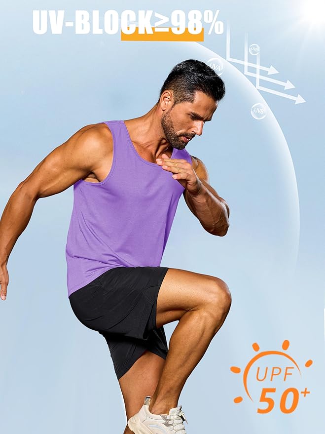 Cotrasen Men's Tank Top UPF 50+ Sleeveless Shirt Cotton Moisture Wicking Casual Gym Workout Shirts Cooling Muscle Tee Shirt