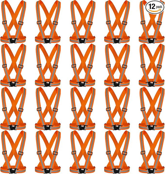 Hercicy 12 Pcs Reflective Vest High Visibility Safety Vests, Adjustable Bright Neon Lightweight Strap Gear (Orange)