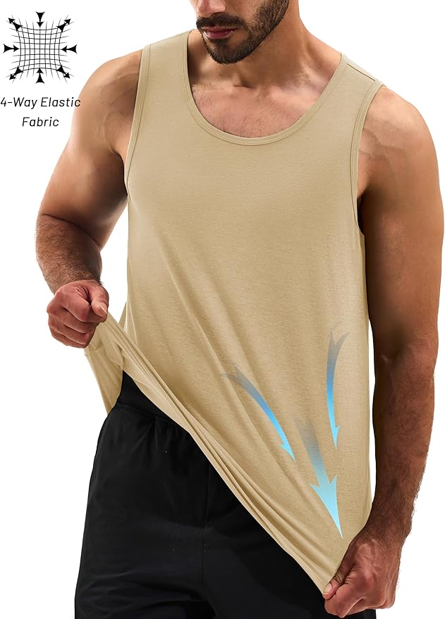 Cotrasen Men's Tank Top UPF 50+ Sleeveless Shirt Cotton Moisture Wicking Casual Gym Workout Shirts Cooling Muscle Tee Shirt