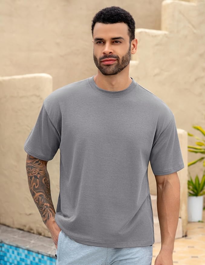 Mens Oversize Short Sleeve T-Shirts Loose Fit Solid Color Lightweight Tee Shirt Athletic Dry Fit Top