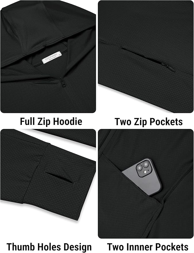 COOFANDY Men Full Zip UPF 50 Sun Protection Hoodie Jacket Long Sleeve Lightweight Breathable UV Shirts with Pockets