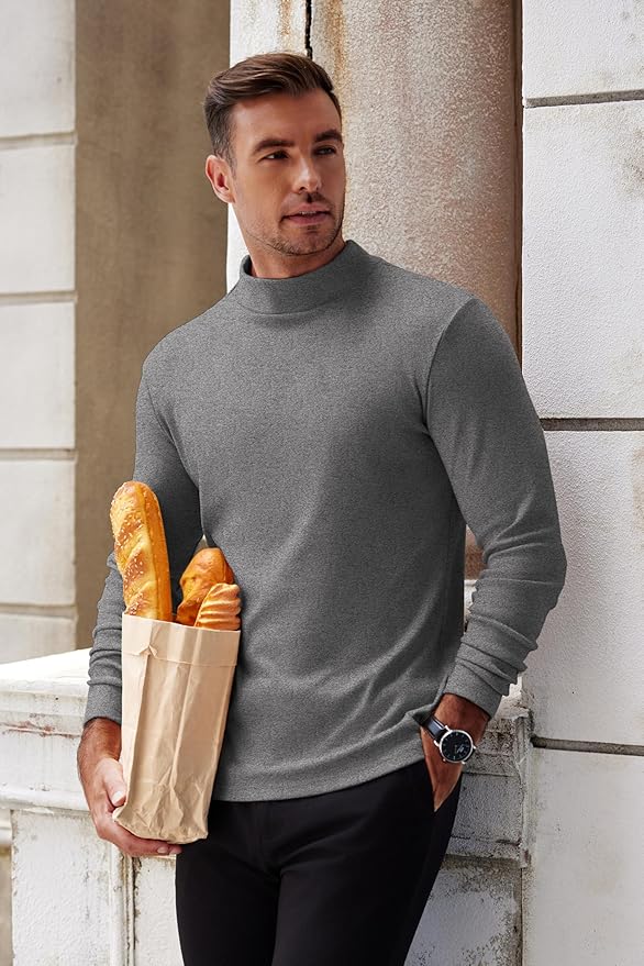COOFANDY Mens Mock Turtleneck Long Sleeve Shirts Basic Thermal Turtle Neck Undershirt Lightweight Pullover Sweaters Top