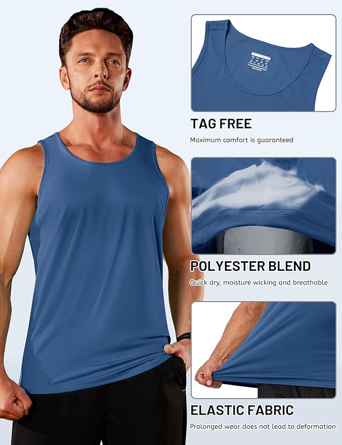 TACVASEN Men's Workout Tank Tops Sleeveless UPF 50+ Summer Sun Shirts Quick Dry for Running Swim Gym Beach