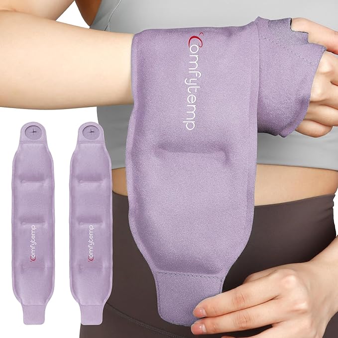 Comfytemp Wrist Ice Pack Wrap for Carpal Tunnel Relief, 2 Gel Packs, Hot Cold Compression Brace for Hand Injuries Reusable, Tendonitis, Men Women Surgery Gift (Purple)