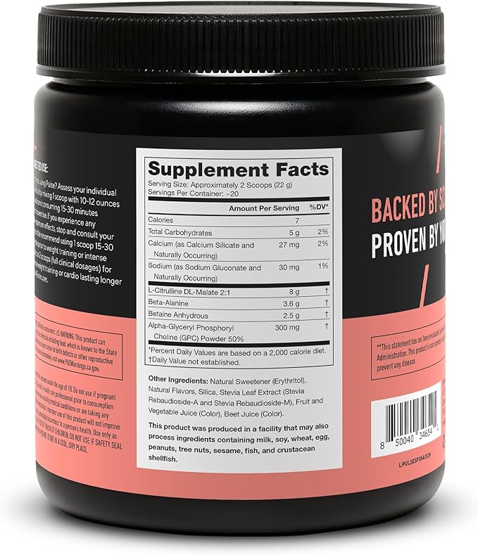LEGION Pulse Pre Workout Supplement - All Natural Nitric Oxide Preworkout Drink Creatine Free Naturally Sweetened Beta Alanine Citrulline Alpha GPC - Caffeine Free Strawberry Kiwi Pre Workout Powder