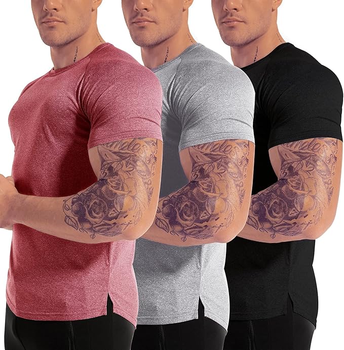 Men's 3pack Dry Fit Workout Gym Short Sleeve T Shirt Moisture Wicking Active Athletic Performance Running Shirts