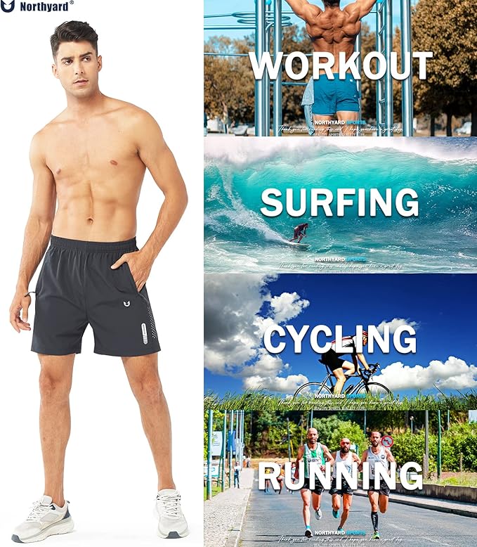 NORTHYARD Men's Athletic Running Shorts Quick Dry Workout Shorts 7"/ 5"/ 9" Lightweight Sports Gym Basketball Tennis Hiking