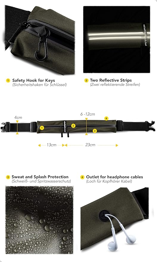 Fitgriff® Running Belt for Men & Women - Secure Jogging Pouch for Phone, Keys & Essentials - For All Cell Phones