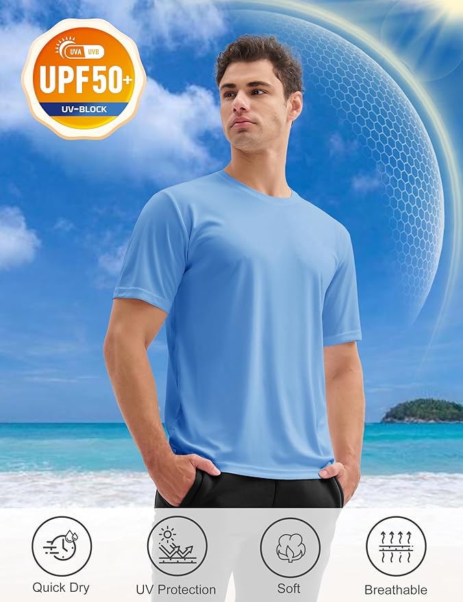MAGCOMSEN 3 Pack Men's Short Sleeve Quick Dry Shirts Moisture Wicking UPF 50+ Athletic Running Gym Workout Swim T-Shirts