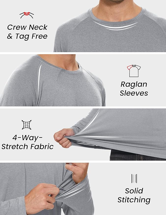 MAGCOMSEN Men's Long Sleeve Shirts UPF 50+ UV Sun Protection Athletic Shirts for Hiking Running Workout Rash Guard