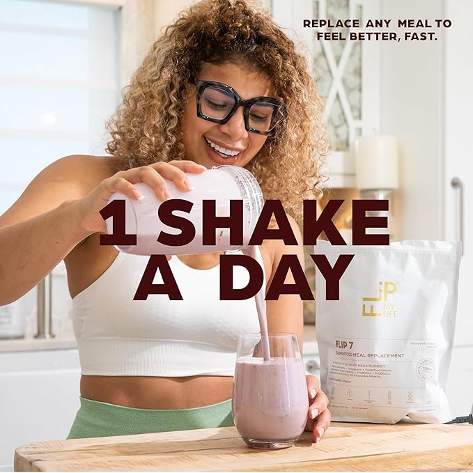 Flip My Life, Flip 7 Natural SuperFood, Plant-Based Protein, Complete Meal Replacement to Support Healthy Gut, 7 Mega Nutrient Rich Blends all in one to AGE BETTER - Vanilla
