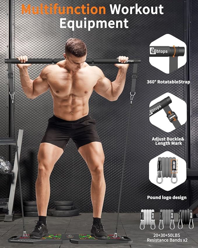 Push UP Board, Pilates Bar & Fitness Accessories, 25 in 1 Foldable Push up Bar at Home Gym, Workout Exercise Professional Push Up Strength Training Equipment for Man and Women