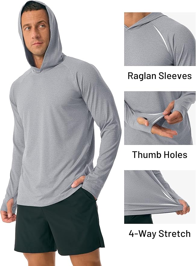 MAGCOMSEN Men's Hooded UPF 50+ Sun Protection T Shirts Long Sleeve Athletic Fishing Shirts Rash Guards