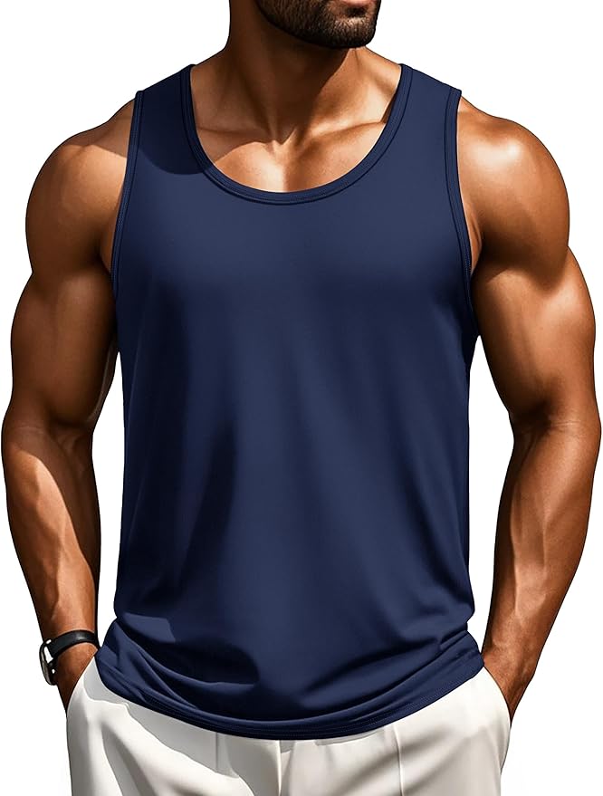 Cotrasen Men's Tank Top UPF 50+ Sleeveless Shirt Cotton Moisture Wicking Casual Gym Workout Shirts Cooling Muscle Tee Shirt