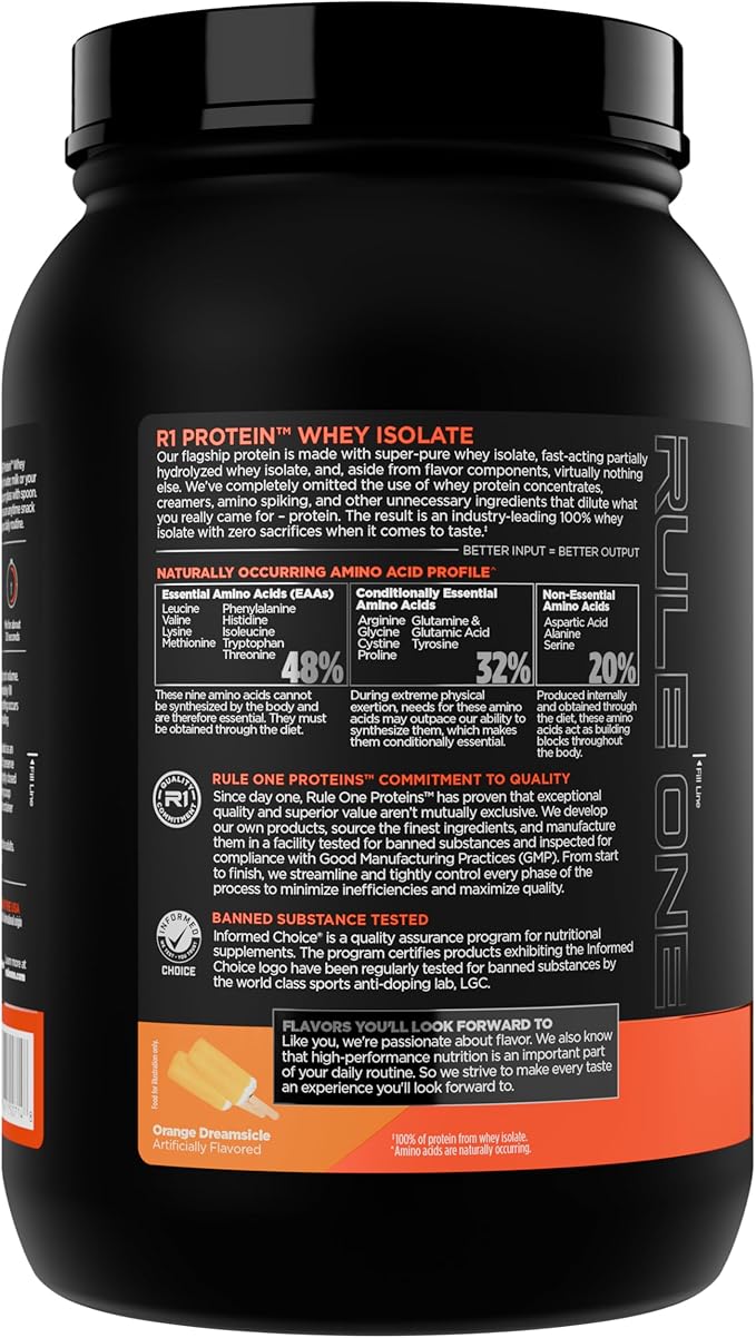 Rule 1 R1 Protein Whey Isolate - with 25g Protein & 6g BCAA Exclusively from Isolated & Hydrolyzed Sources for Workout Recovery (2 Pounds*, Orange Dreamsicle)